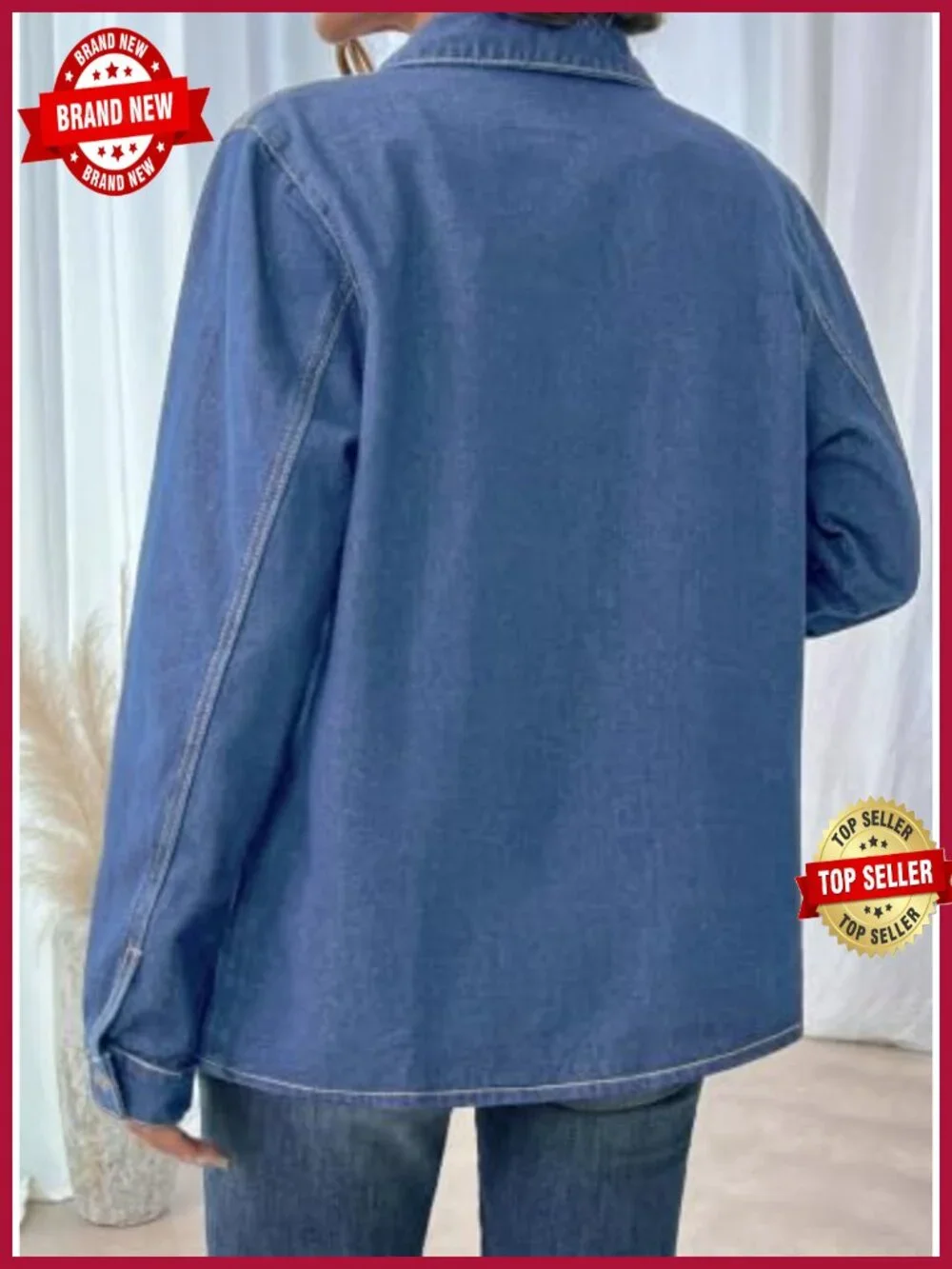 Oversized Denim Jacket Women Cotton Blend Button Down Shirt Jacket